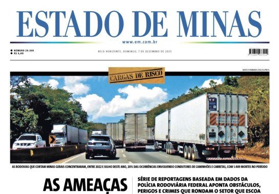 Confira a capa do Estado de Minas do dia 07/12/2025