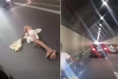 Paciente pulou da ambulância dentro de túnel no Rio de Janeiro (RJ) -  (crédito: Reprodução/Redes sociais)