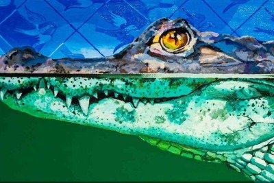 Eduardo Fonseca pintou o jacaré, frequentador cada vez mais assíduo da lagoa, no quadro 'A Pampulha' -  (crédito: Leo Lara/divulgação)