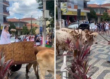 Noiva chegou de carro de boi ao próprio casamento -  (crédito: Reprodução / redes sociais)