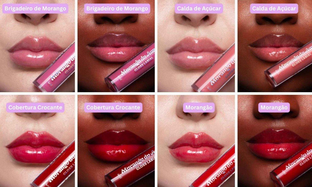 Cores dos glosses Morango do Amor