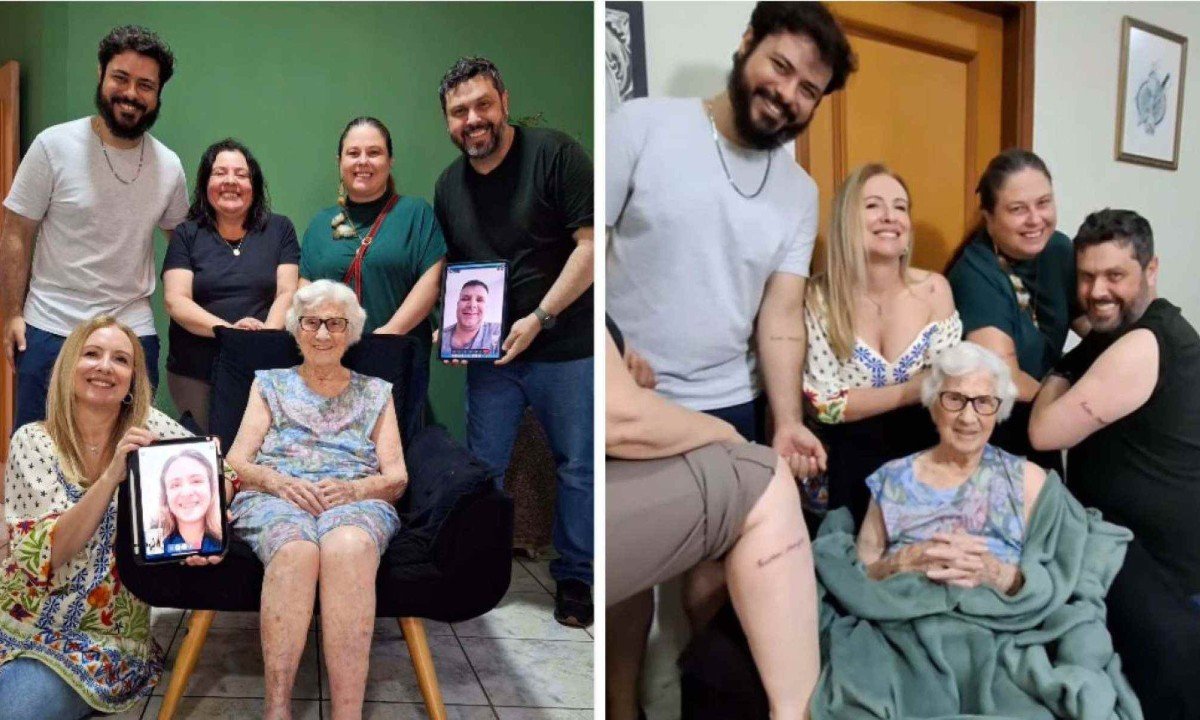 Netos tatuaram nome da avó, na caligrafia dela, em homenagem aos 100 anos de dona Esther -  (crédito: Reprodução / Instagram)