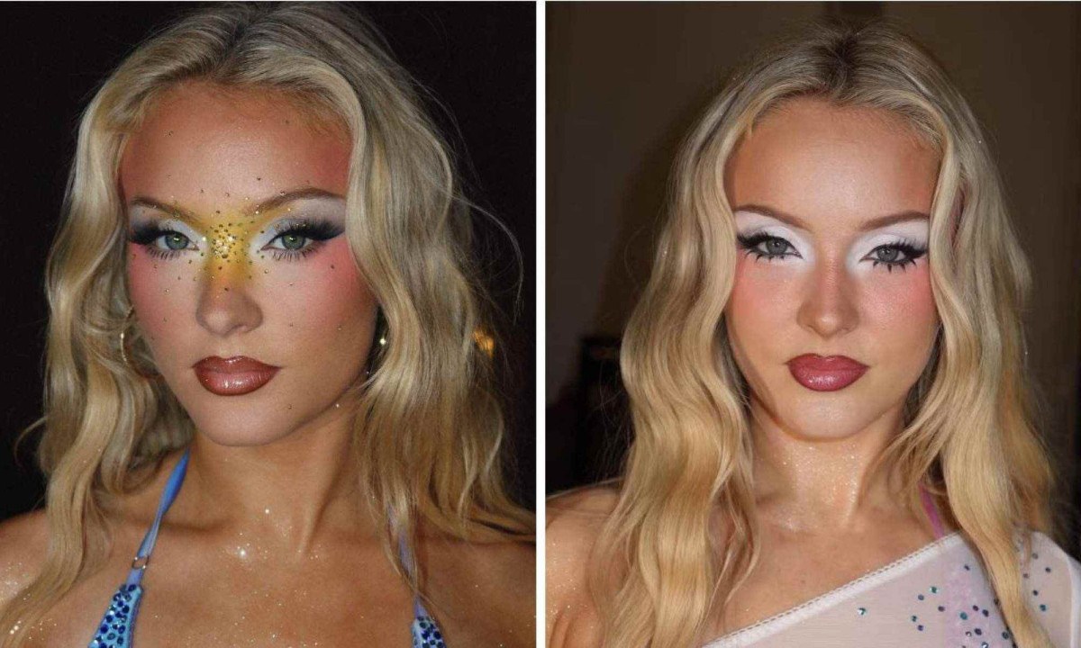 Maquiagens de Zara Larsson unem cor, glitter e pedraria - (crédito: Reprodução / Instagram)