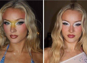 Maquiagens de Zara Larsson unem cor, glitter e pedraria -  (crédito: Reprodução / Instagram)