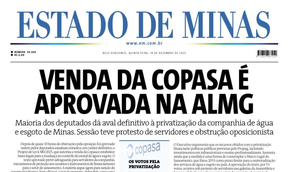 Estado de Minas - (crédito: Capa do Estado de Minas)