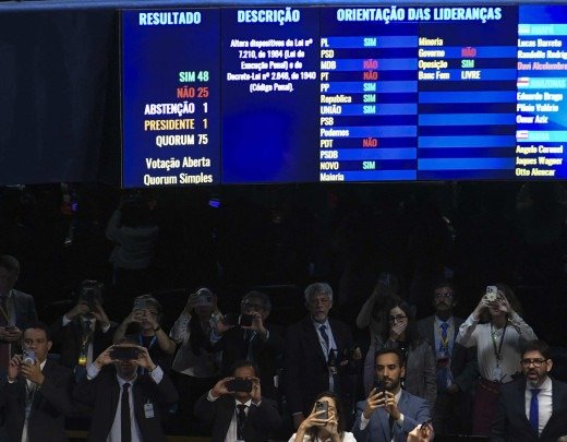 Painel do Senado exibe resultado da votação do Projeto de Lei da Dosimetria: reviravolta na CCJ permitiu apreciação do texto -  (crédito: Jonas Pereira/Agência Senado)