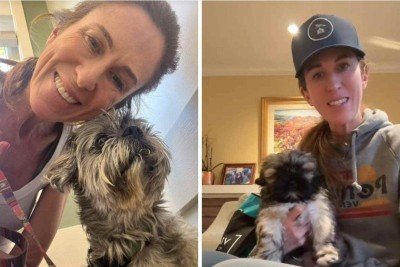 Venessa Johnson com Oliver, à esquerda, e com Ollie - o clone -, à direita -  (crédito: Reproução / TikTok)