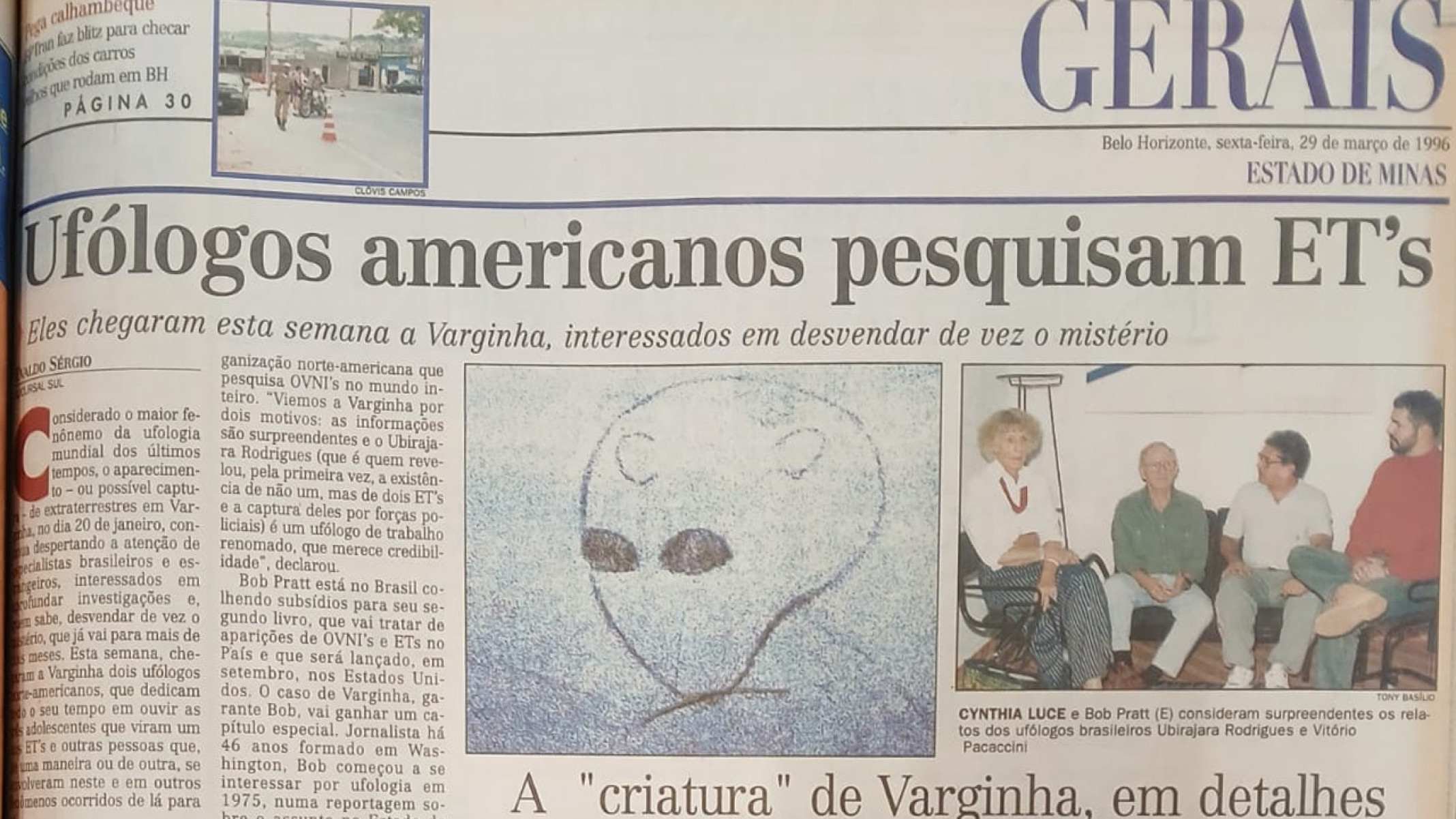 Estado de Minas, 29/3/96: relatos em cidades mineiras atraÃ­ram tambÃ©m ufÃ³logos dos EUA | 30 anos do ET de Varginha-Arquivo Estado de Minas