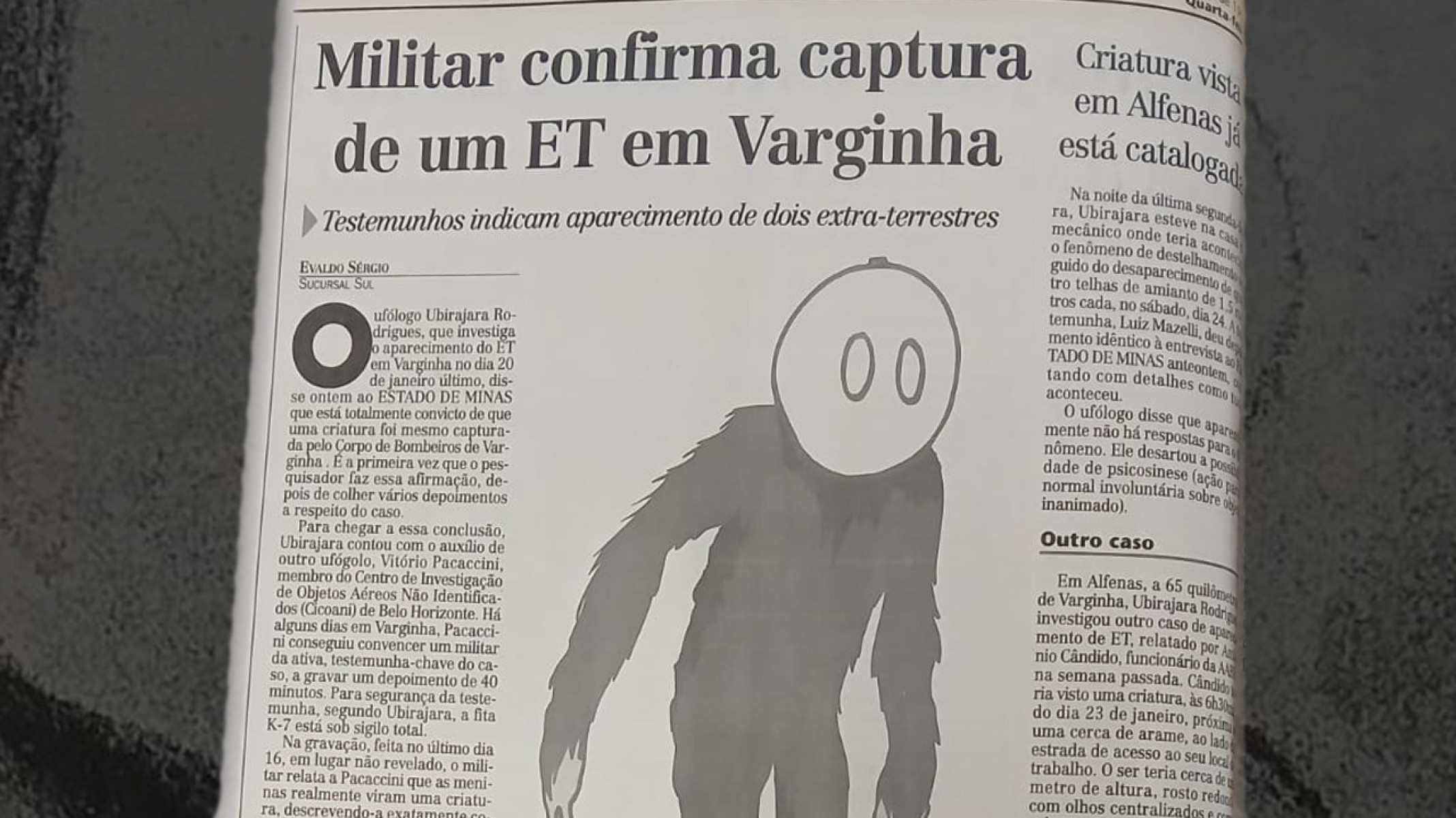 Estado de Minas, 28/2/96: nas semanas seguintes ao caso, relatos se espalharam pelo Sul de Minas | 30 anos do ET de Varginha-Arquivo Estado de Minas