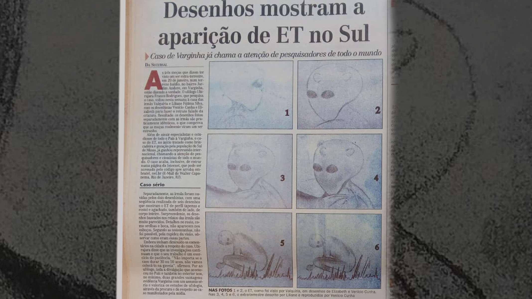 Estado de Minas, 16/2/96: cinegrafista da TV Alterosa em Varginha, Vinício Cunha foi o primeiro a fazer o retrato falado do ET | 30 anos do ET de Varginha-Arquivo Estado de Minas