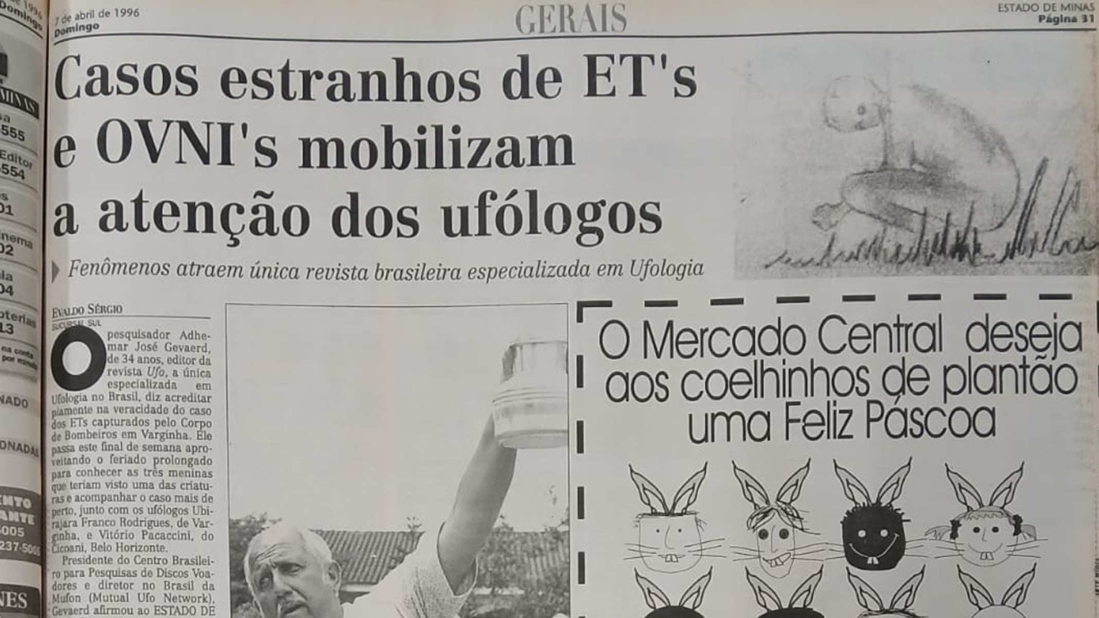 Estado de Minas, 7/4/96: caso no Sul de Minas atraiu a atenção de ufólogos de todo o país | 30 anos do ET de Varginha-Arquivo Estado de Minas