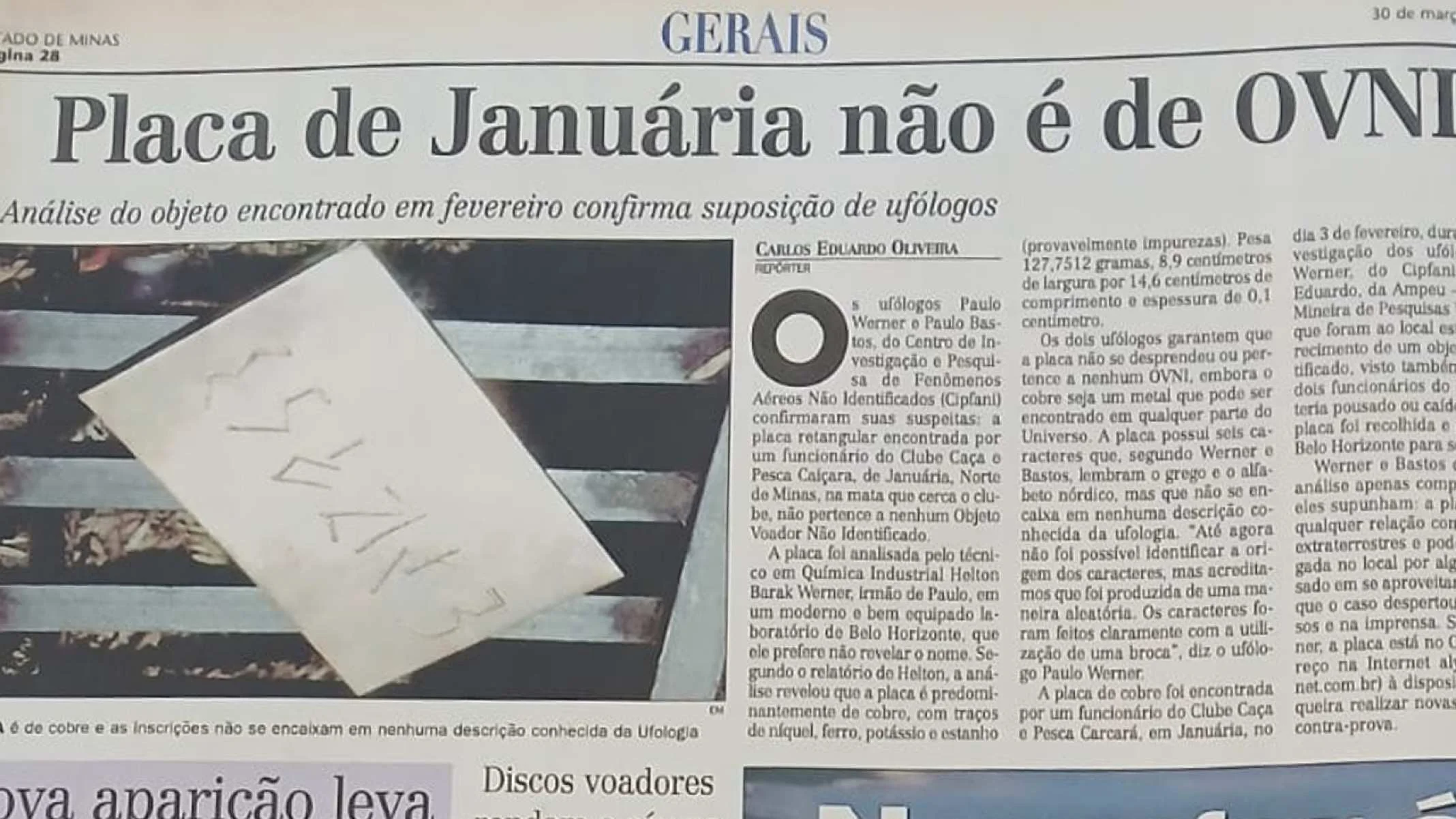 Estado de Minas, 30/3/96: placa com 