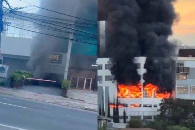 Coluna de fumaça provocada pelo incêndio pode ser vista em bairros distantes ao prédio -  (crédito: Reprodução/Redes sociais)