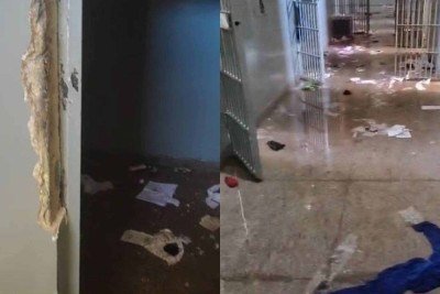 Imagens gravadas após a contenção do tumulto mostram centro socioeducativo sujo e com paredes danificadas -  (crédito: Imagem cedida ao Jornal Estado de Minas)