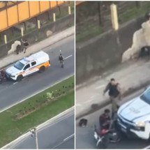 Vídeo: PM bate várias vezes com capacete na cabeça de homem sentado em MG - Redes sociais/Reprodução