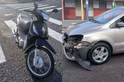 Acidente envolveu uma motoneta, cujo motorista não tinha carteira de habilitação, e um carro com licenciamento atrasado -  (crédito: Divulgação/Polícia Militar)