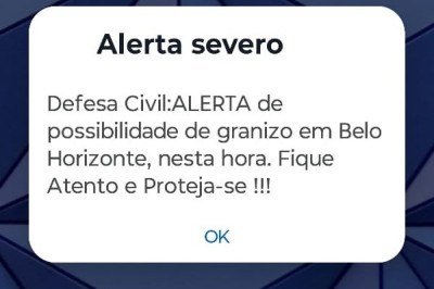 Alerta de granizo chegou como aviso sonoro nos celulares dos belo-horizontinos -  (crédito: Reprodução)