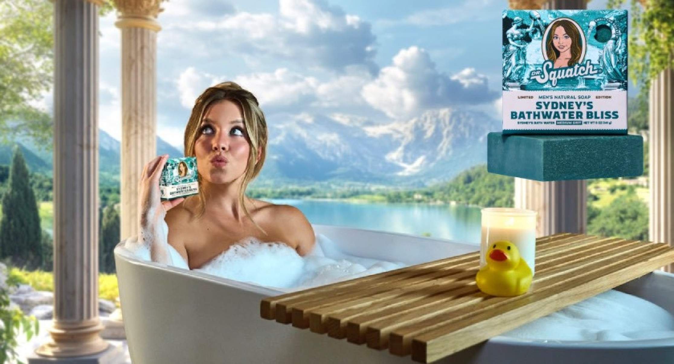 Sydney Sweeney posa nua na banheira em propaganda de sab&atilde;o feito com a &aacute;gua de seu pr&oacute;prio banho lan&ccedil;ado por marca masculina