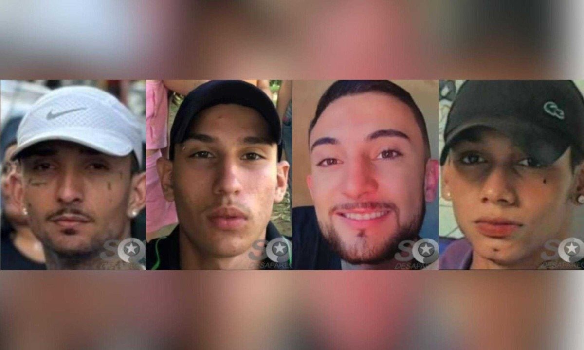 Da esquerda para direita: Bruno Maximo da Silva, Guilherme Macedo de Almeida, Daniel Luiz da Silveira e Pedro Henrique Prado de Oliveira, desaparecidos em SC -  (crédito: Reprodução/PCSC)