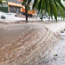 Avenida Riacho das Pedras ficou tomada por água nos dois sentidos -  (crédito: Reprodução)