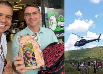 Dono de frigorífico joga de helicóptero picanhas com foto de Bolsonaro -  (crédito: Platobr Politica)