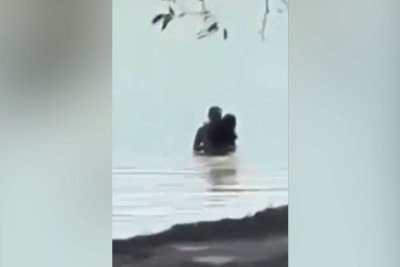Casal &eacute; flagrado trocando car&iacute;cias dentro da Lagoa da Pampulha -  (crédito: Reprodu&ccedil;&atilde;o/Redes sociais)