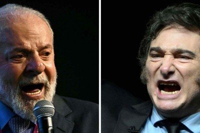 Lula, presidente do Brasil, e Javier Milei, da Argentina -  (crédito: MAURO PIMENTEL and LUIS ROBAYO / AFP)