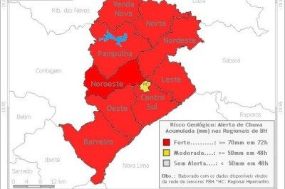 Regionais de BH em risco geológico neste domingo (4/1) -  (crédito: Defesa Civil/Reprodução)