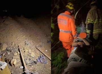 Vítima foi encontrada deitada embaixo da ponte de uma ferrovia desativada e precisou de atendimento médico -  (crédito: Divulgação/Corpo de Bombeiros)