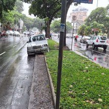 Ônibus avança sinal e causa acidente