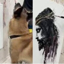 Cão com “habilidades artísticas” produz quadro de Jesus Cristo e viraliza - Reprodução de redes sociais 