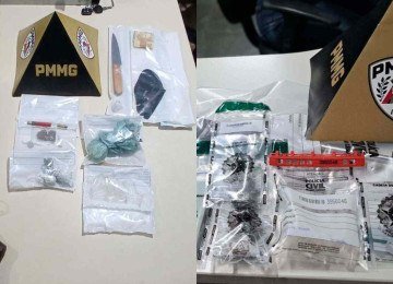 O jovem assumiu a posse das drogas, arma e munições -  (crédito: Divulgação/Polícia Militar)