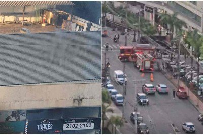 Chamas começaram dentro de uma das lojas do prédio. Grande quantidade de fumaça assustou pessoas que estavam por perto -  (crédito: Redes Sociais / Reprodução)