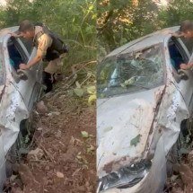 Carro capota na MGC-262 e motorista fica ferido - CBMMG/Divulgação