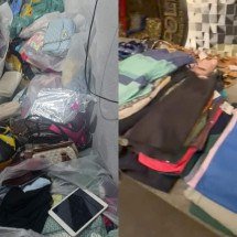 Inúmeras peças de roupa, calçados e outros itens foram apreendidos na casa da líder do grupo especializado, no Aglomerado da Serra, na Região Centro-Sul de BH -  (crédito: PMMG/Divulgação)