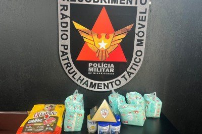 Parte dos produtos furtados da farmácia foram recuperados pela polícia  -  (crédito: PMMG/Divulgação )