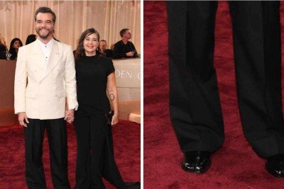 Look de Wagner Moura é assinado pela stylist italiana Ilaria Urbinati -  (crédito: Golden Globes / reprodução)