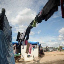 Barracas de madeira e lona abrigam os indígenas da etnia Warao, em terreno sem saneamento básico -  (crédito: Alexandre Guzanshe/EM/D.A Press)