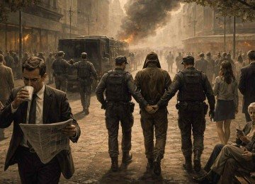 Ilustração sobre a banalisação do mal que toma conta da sociedade -  (crédito: imagem gerada por inteligência artificial/Acervo Estado de Minas)