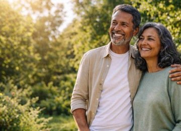 Casal idoso sorridente; o NOLT chegou para traduzir o novo momento do envelhecimento -  (crédito: Imagem gerada por inteligência artificial/Acervo Estado de Minas)