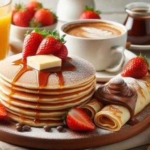 Prefere qual? Descubra as diferenças entre crepes e panquecas -  Imagem gerada por Inteligência artificial através do aplicativo Microsoft Designer