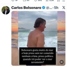 Carlos pergunta quando Bolsonaro poderá ver o mar novamente - Redes Sociais/Reprodução