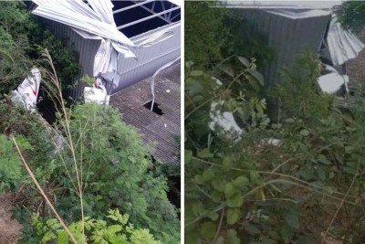 Avião de pequeno porte destruiu parte do teto de oficina; não houve vítimas -  (crédito: Divulgação)