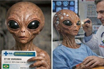 Memes nas redes sociais mostram como seria o atendimento do ET de Varginha no SUS -  (crédito: Redes sociais)