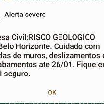 BH está sob alerta de risco geológico até segunda-feira (26/1) - Reprodu&ccedil;&atilde;o Defesa Civil de BH 