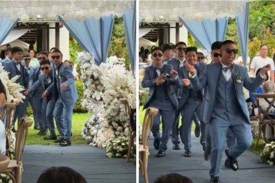 Padrinhos entram em cerimônia de casamento ao som de 'Predador de perereca' -  (crédito: Redes sociais / reprodução )