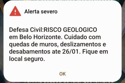 Alerta &eacute; v&aacute;lido at&eacute; a pr&oacute;xima segunda-feira (26/1) -  (crédito: Reprodu&ccedil;&atilde;o Defesa Civil de BH )