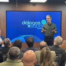 Romeu Zema (Novo) durante o evento Diálogos da Saúde, promovido pelo SindHosp, em São Paulo, nesta quinta-feira (22)  -  (crédito: SindHosp)