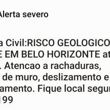 Defesa Civil emite alerta para risco geológico forte em Belo Horizonte  - Reprodu&ccedil;&atilde;o Defesa Civil BH