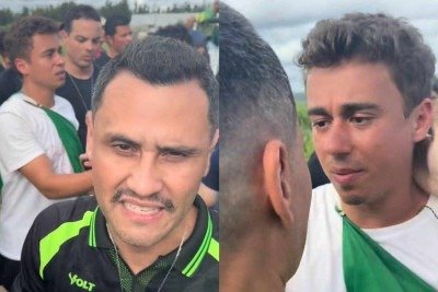 Cleitinho e Nikolas se cumprimentaram em pausa da caminhada -  (crédito: Reprodução/Cleitinho)